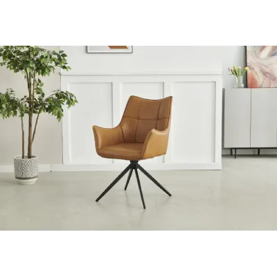 Tan Brown Leather Effect Wing Back Dining Armchair