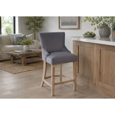 Modern Dark Grey Velvet Upholstered Wooden Bar Stool