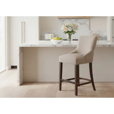 Modern Hazelnut Velvet Upholstered Walnut Bar Stool
