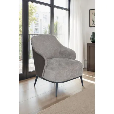 Brown Velvet Wooven Fabric 2 Tone Accent Chair Metal Legs