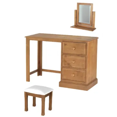Natural Solid Pine 3 Drawer Dressing Table Set with Stool and Mirror