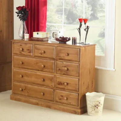 Traditional Style Natural Solid Pine Wood 9 Drawer Chest