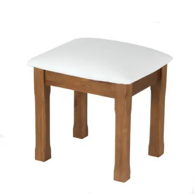 Classic Solid Pine Dressing Table Stool with White Upholstered Seat