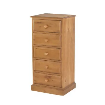 Modern Solid Pine Tall 5 Drawer Chest with Natural Finish