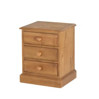 Traditional Style Natural Solid Pine 3 Drawer Bedside Cabinet