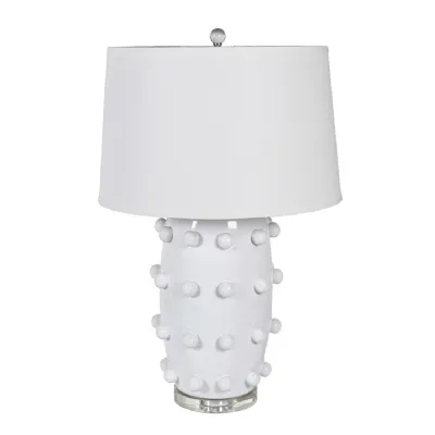 White Bobble Table Lamp with Linen Shade
