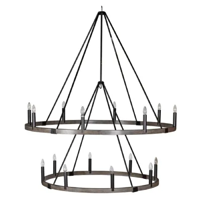 16 Bulb Bronze 2 Tier Hoop Chandelier