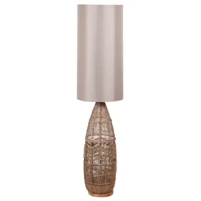 Woven Husk Floor Lamp with Linen Shade