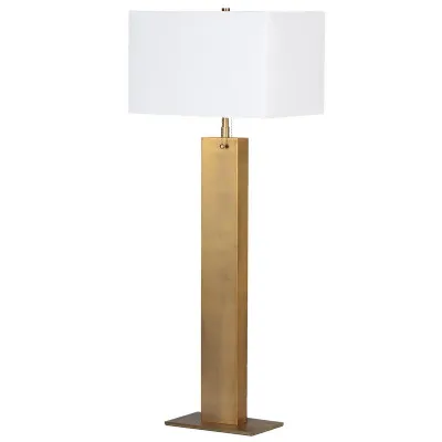 Modern Tall Column Gold Table Lamp With Rectangular Shade