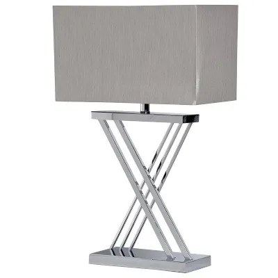 Modern Chrome Cross Stem Table Lamp With Light Shade