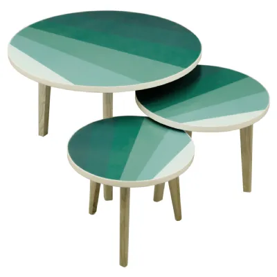 Modern Resin Top Round Blue Large Side Lamp Table with Mindi Wood Base