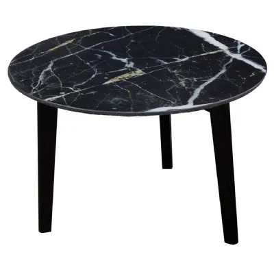 Black Marble Print Round Large Side Lamp Table