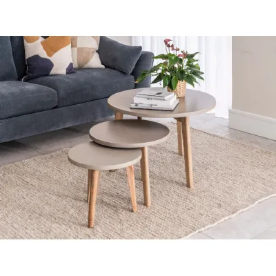 Natural Polymer Concrete Round Oatmeal Top Lamp Table with Mindi Wood Legs