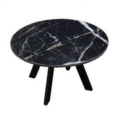Black Marble Effect Top Round Dining Table with Mindi Wood Base