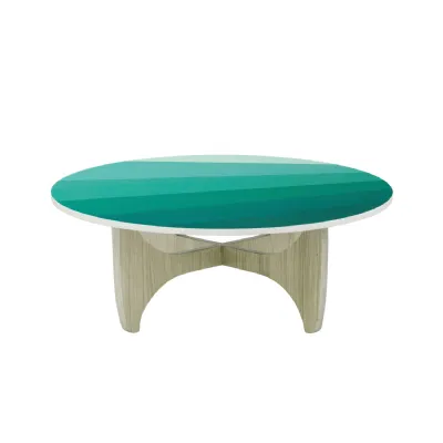 Modern Blue Round Resin Top Batwing Coffee Table with Wooden Base