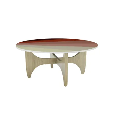 Modern Pink Round Resin Top Batwing Coffee Table with Wooden Base