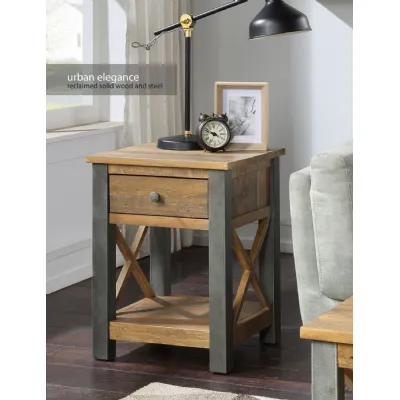 Urban Elegance Reclaimed Lamp Table With Drawer