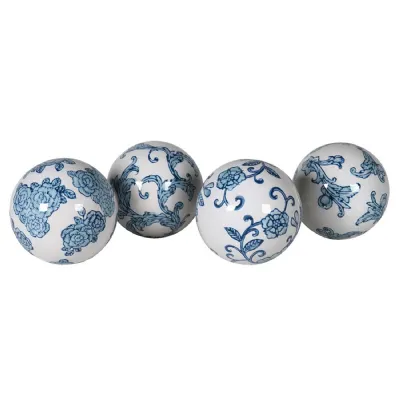 Set of 4 Delft Blue Ceramic Orbs