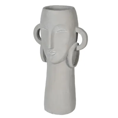 Grey Cement Face with Earrings Vase