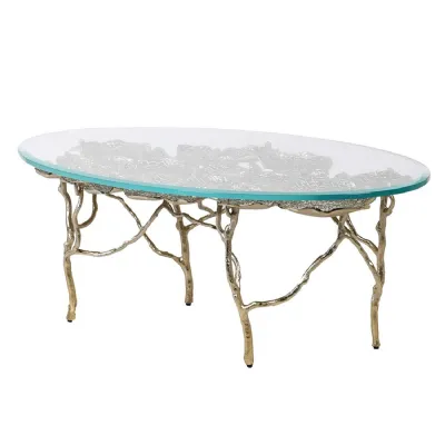 Gold Lily Pad with Glass Top Coffee Table