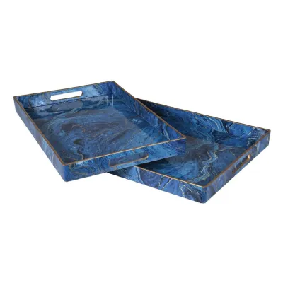 Set of 2 Blue Marble Effect Trays