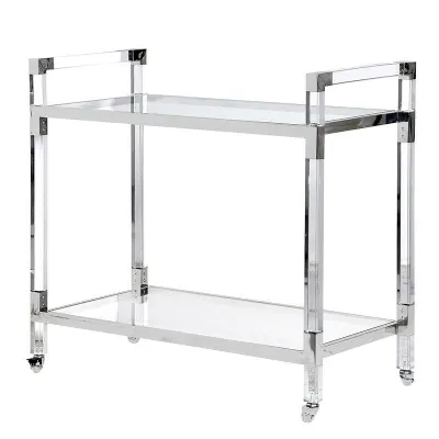 Clear Acrylic Chrome Framed Drinks Serving Trolley Bar Cart