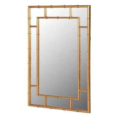 Large Gold Finished Rectangular Mock Bambo Framed Wall Mirror 100 x 70cm