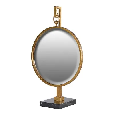 Large Round Hanging Gold Mirror On Stone Effect Stand
