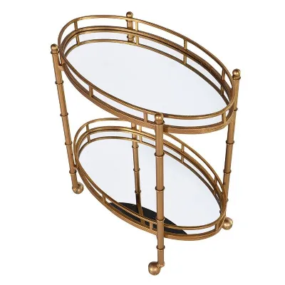 London Art Deco Gold 2 Tier Mirrored Glass Serving and Drinks Trolley