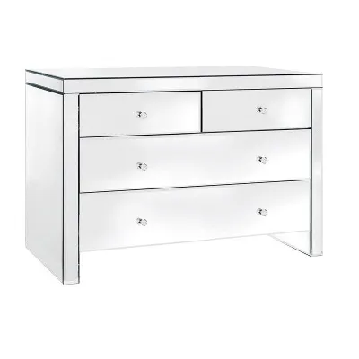 Venetian Glass Modern Mirrored 2 Over 2 Chest Of 4 Drawers