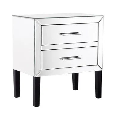 Venetian Glass 2 Drawer Modern Mirrored Glass Low Bedside Table