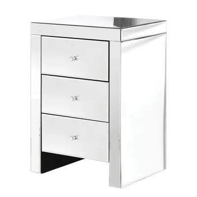 Venetian Glass Modern 3 Drawer Mirrored Bedside Table