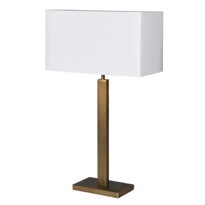 Rustic Gold Rectangular Table Lamp with Linen Shade
