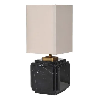 Black Marble Square Base Lamp with Linen Shade