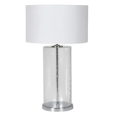 Frosted Glass Column Table Lamp with Linen Shade
