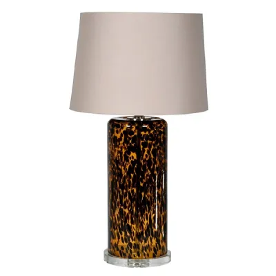 Glass Tortoise Shell Table Lamp with Linen Shade