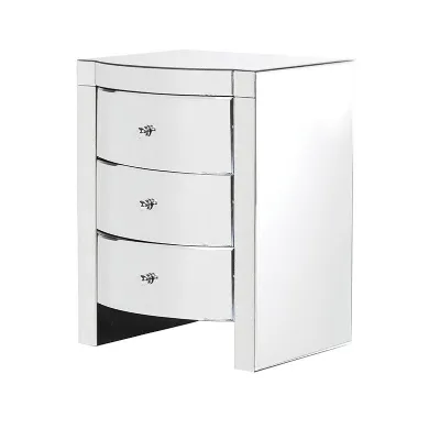 Modern Curved Mirrored Glass 3 Drawer Bedside