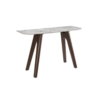 Grey Marble Effect Console Table Dark Wooden Base