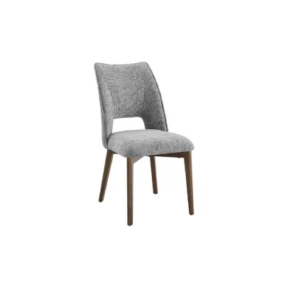 Light Grey Fabric Padded Dining Chair with Wooden Legs