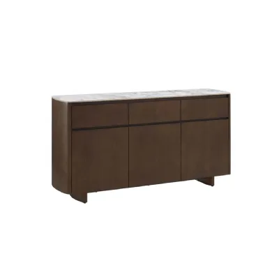 Brown Wood Marble Effect Top Large 3 Door 3 Drawer Sideboard