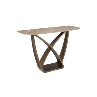 Brown Marble Effect Top Console Table with Metal Base