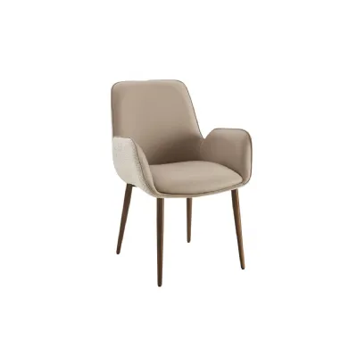 Mocha Fabric and Leather Dining Chair with Brushed Metal Legs
