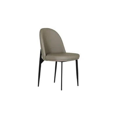 Grey Leather Curved Back Dining Chair Black Metal Legs