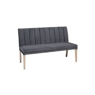 Dark Grey Velvet Upholstered Long Bench with Solid Oak Legs