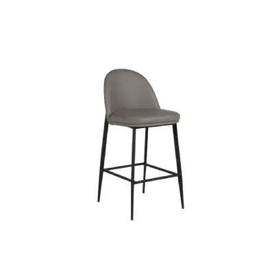 Grey Leather Bar Stool Black Metal Frame and Legs