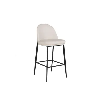 Taupe Cream Leather Kitchen Bar Stool Black Metal Framed