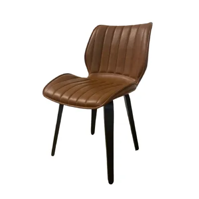 Modern Tan Vegan Leather Padded Seat Dining Chair with Black Wooden Legs