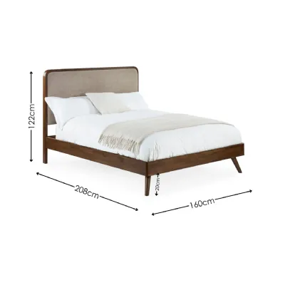 Walden Walnut Effect 135cm Double Bed With Grey Chenille Upholstered Headboard
