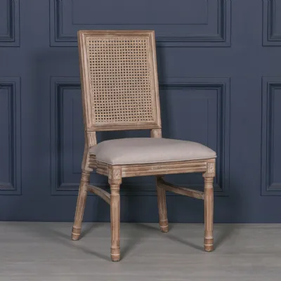 Washed Wood Dining Chair with Rattan Square Back