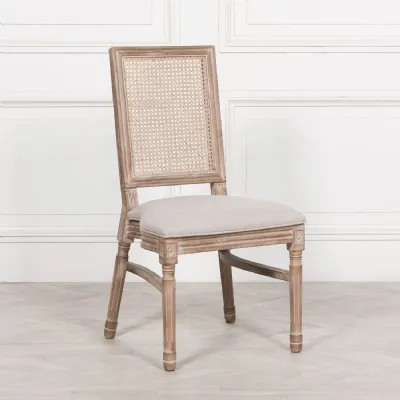 Wooden Upholstered Square Rattan Back Dining Chair